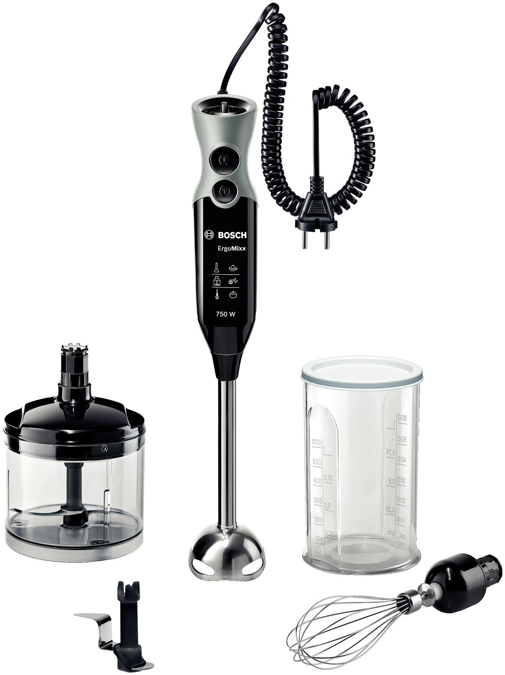 Ραβδομπλέντερ Bosch ErgoMixx MSM67170 750W με Multi και Αυγοδάρτη Μαύρο/Ιnox