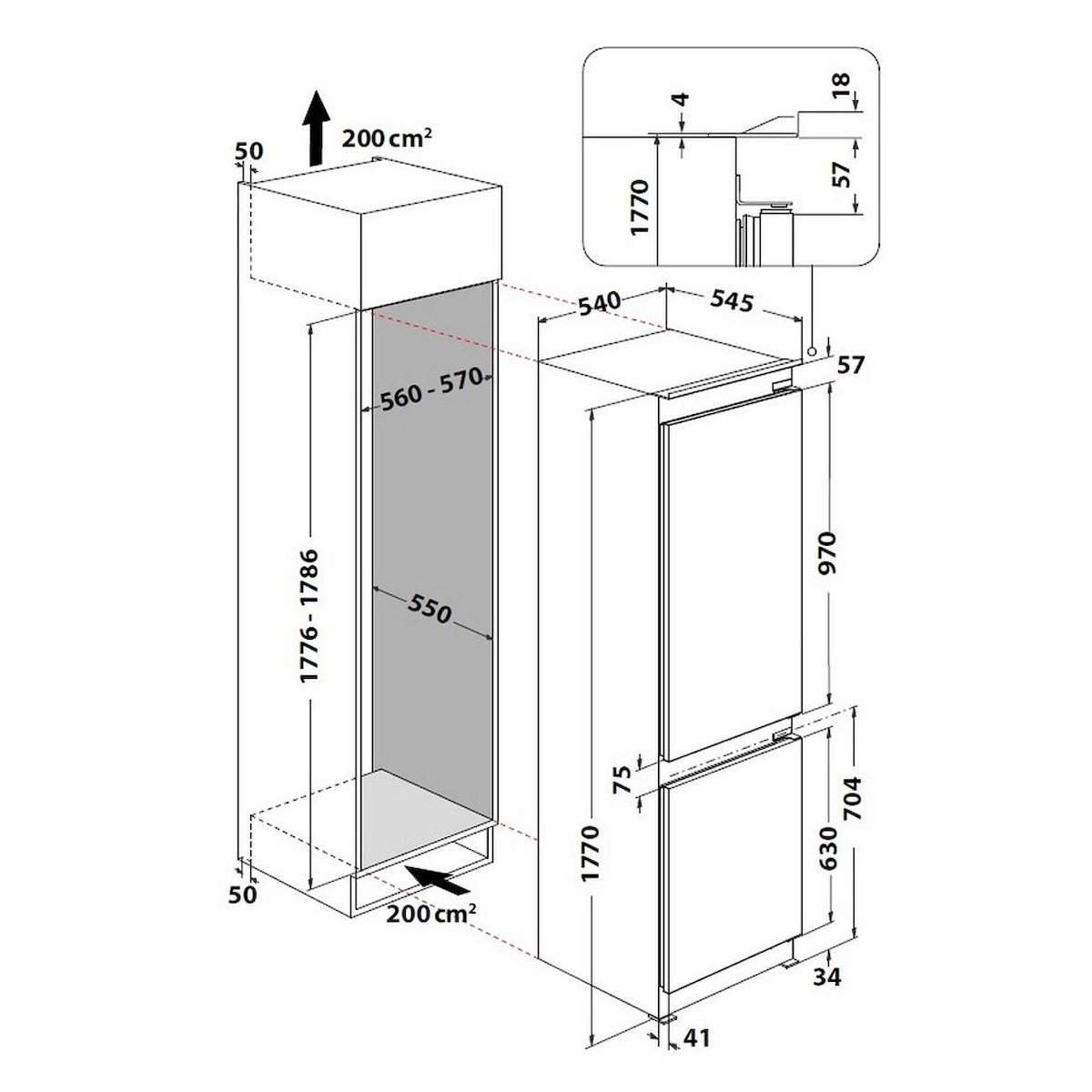 Ψυγειοκαταψύκτης Εντοιχιζόμενος Whirlpool WHC18 T574 P 250lt C Total NoFrost Λευκός - Image 2