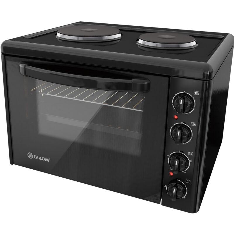 Ηλεκτρικό Φουρνάκι Eldom 203VFEN-NEW 38lt 3100W με 2 Εστίες Εμαγιέ Μαύρο
