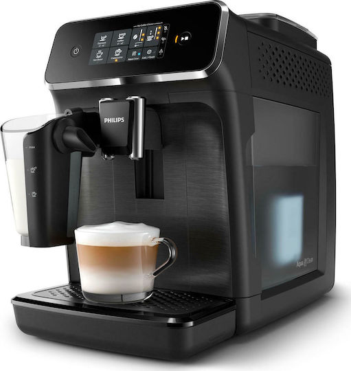 Philips Series 2200 Αυτόματη Μηχανή Espresso 1500W Πίεσης 15bar για Cappuccino με Μύλο Άλεσης Μαύρη