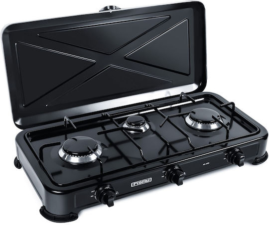 Promis KG300C Επιτραπέζια Εστία Υγραερίου Τριπλή Μαύρη