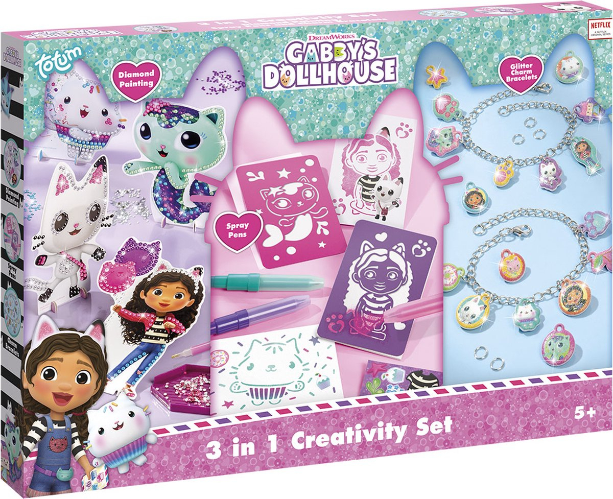 Totum: Gabby's Dollhouse - 3 In 1 Creativity Set Diamond Painting, Βραχιόλια με γκλίτερ και στυλό (TT420366)