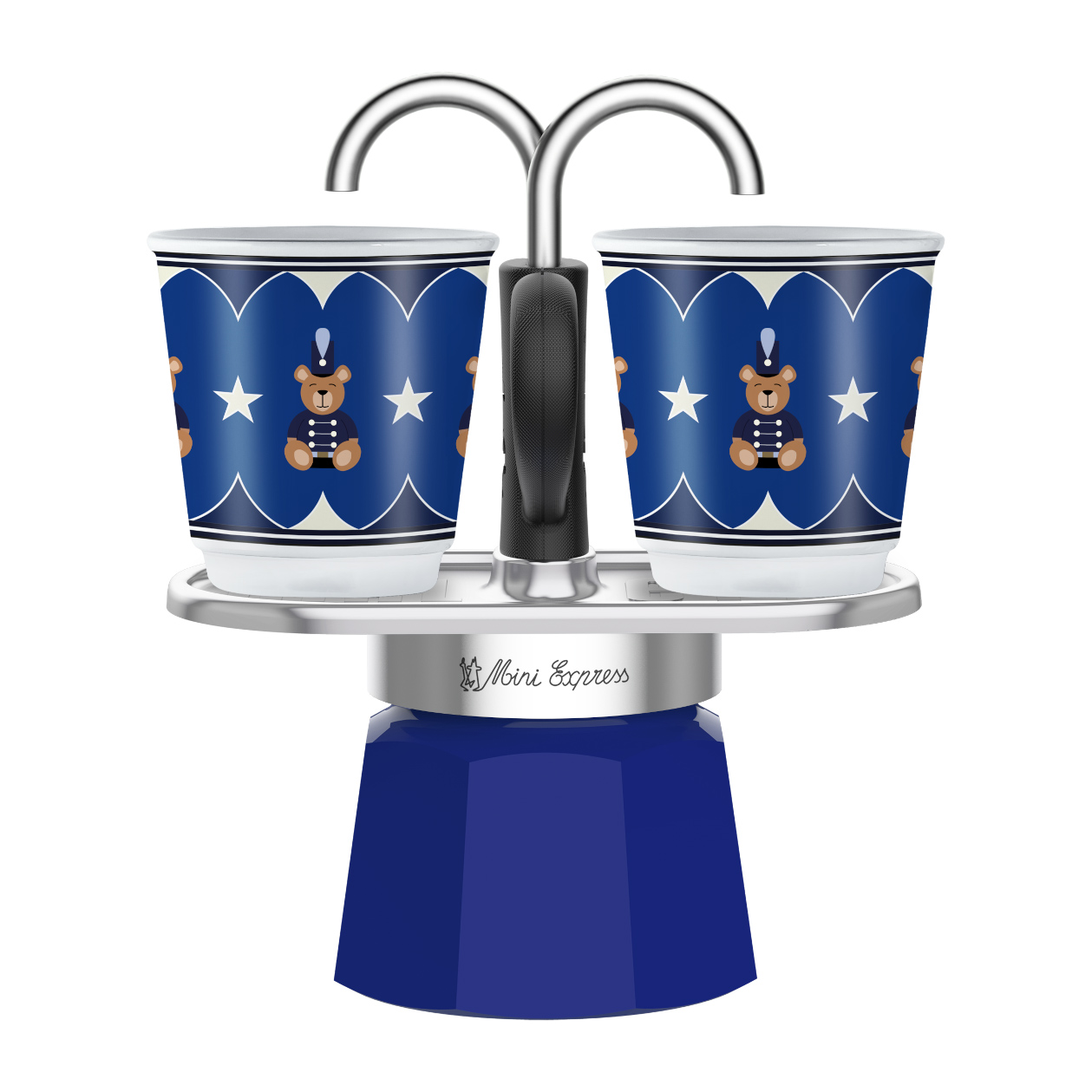 Bialetti Moka Μπρίκι Espresso Set MINI Express MR Joyful Memories + 2 φλιτζάνια Μπλε