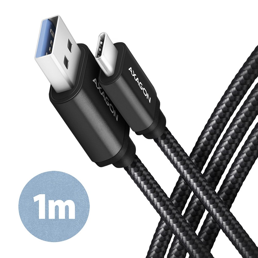 AXAGON BUCM3-AM10AB CABLE USB-C   USB-A, 1M, USB 3.2 GEN 1, 3A, ALU, BRAID, BLACK