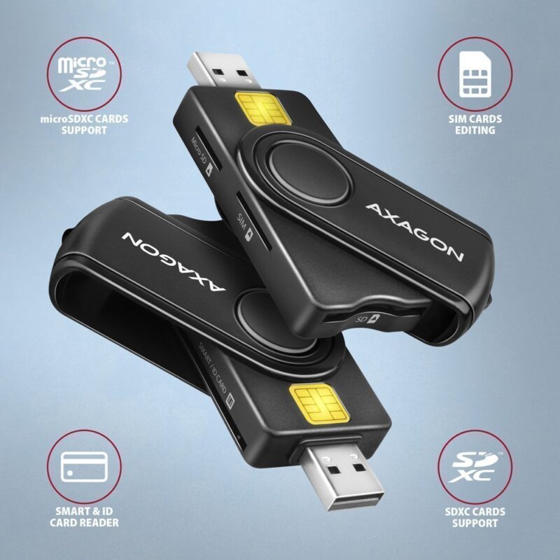 AXAGON CRE-SMP2A USB SMART CARD AND SD/MICROSD/SIM CARD POCKETREADER