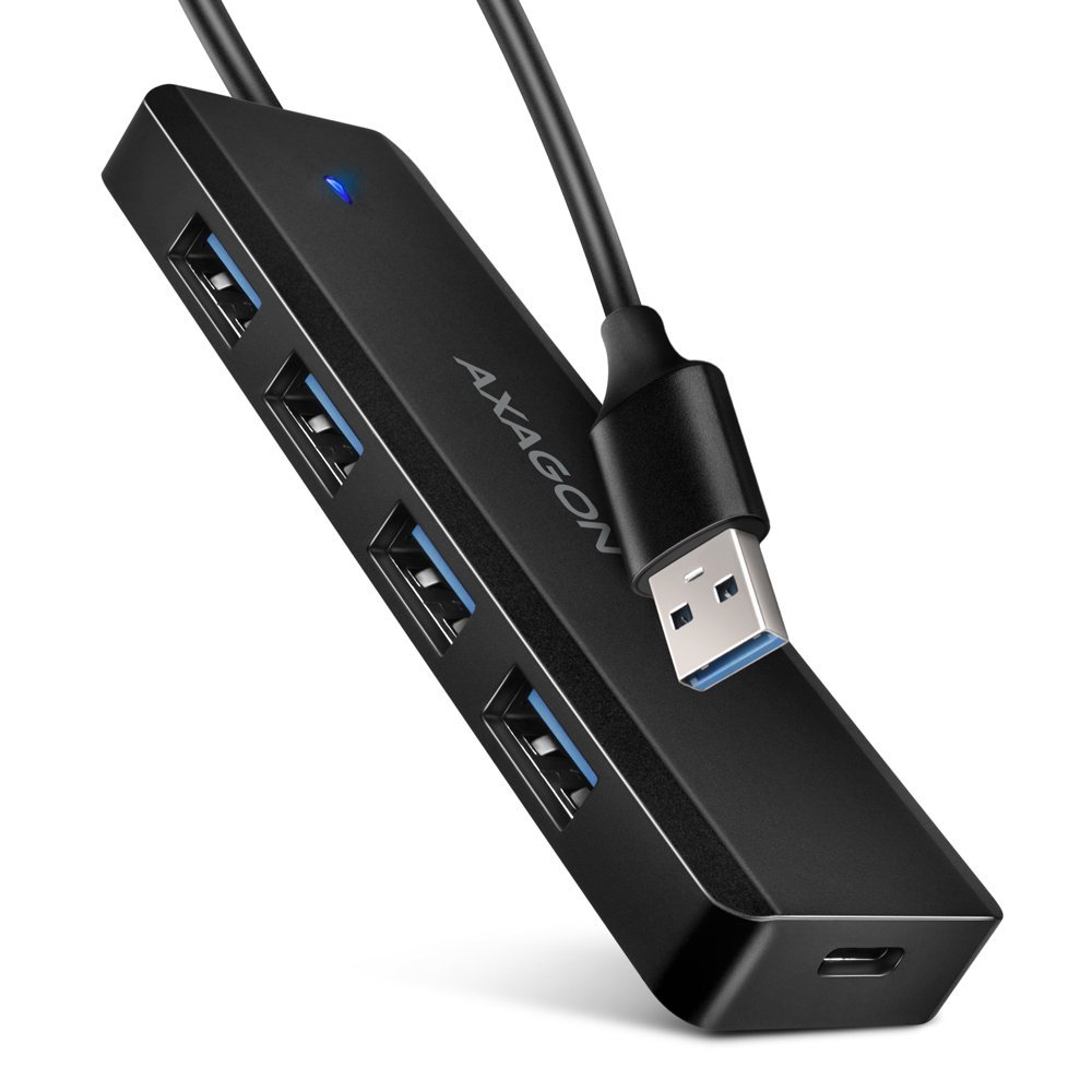 AXAGON HUE-C1A 4X USB3.2 GEN 1 TRAVEL HUB, USB-C POWER IN, W. 20CM TYPE-A CABLE