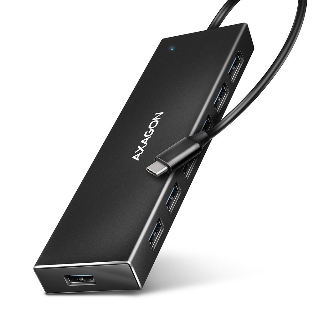 AXAGON HUE-F7C 7X USB 3.2 GEN 1 ALU FLAT HUB, MICRO USB POWER IN, 30CM USB-C CABLE