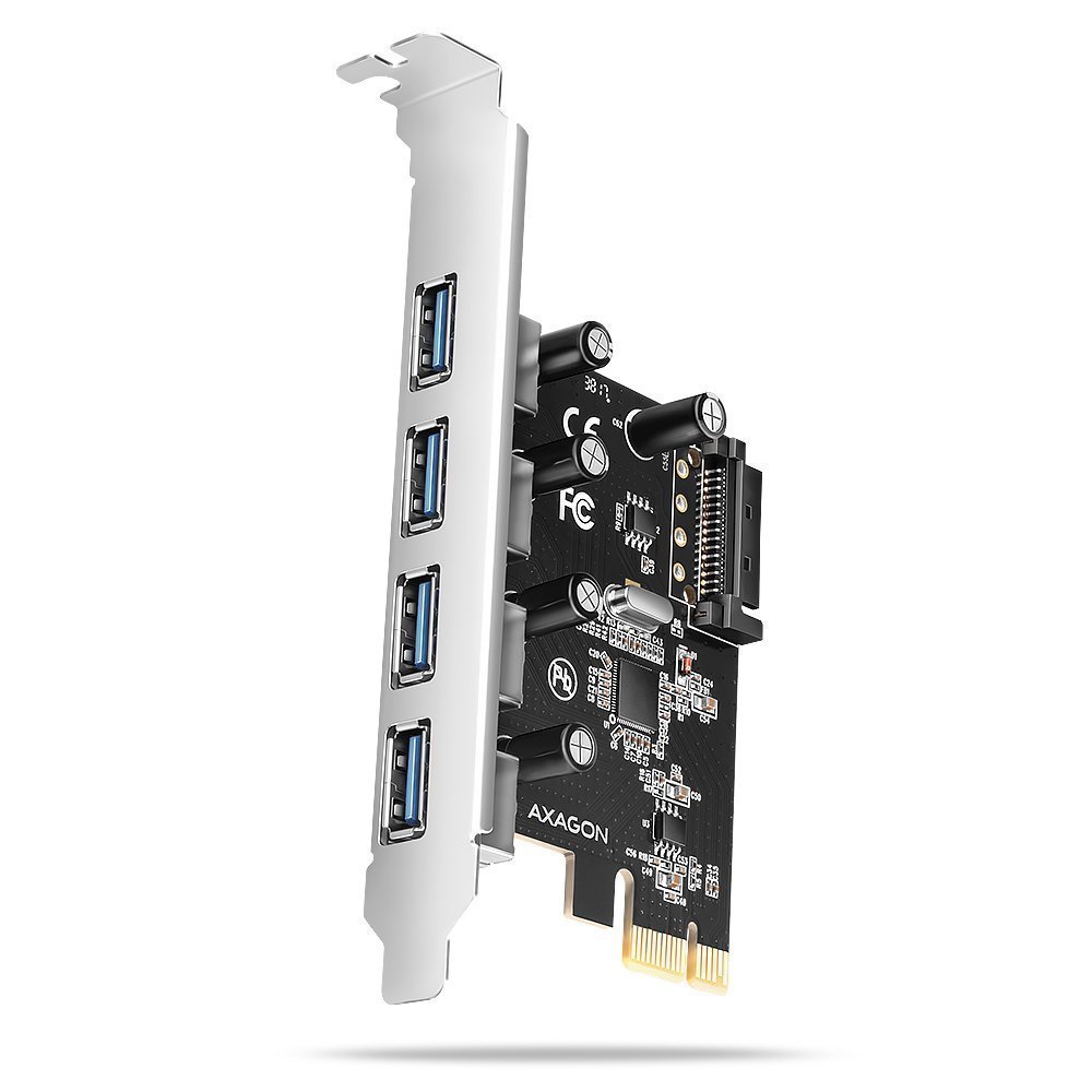 AXAGON PCEU-430RS PCIE ADAPTER 4X USB3.0 UASP, RENESAS, 15-PIN SATA POWER SUPPLY