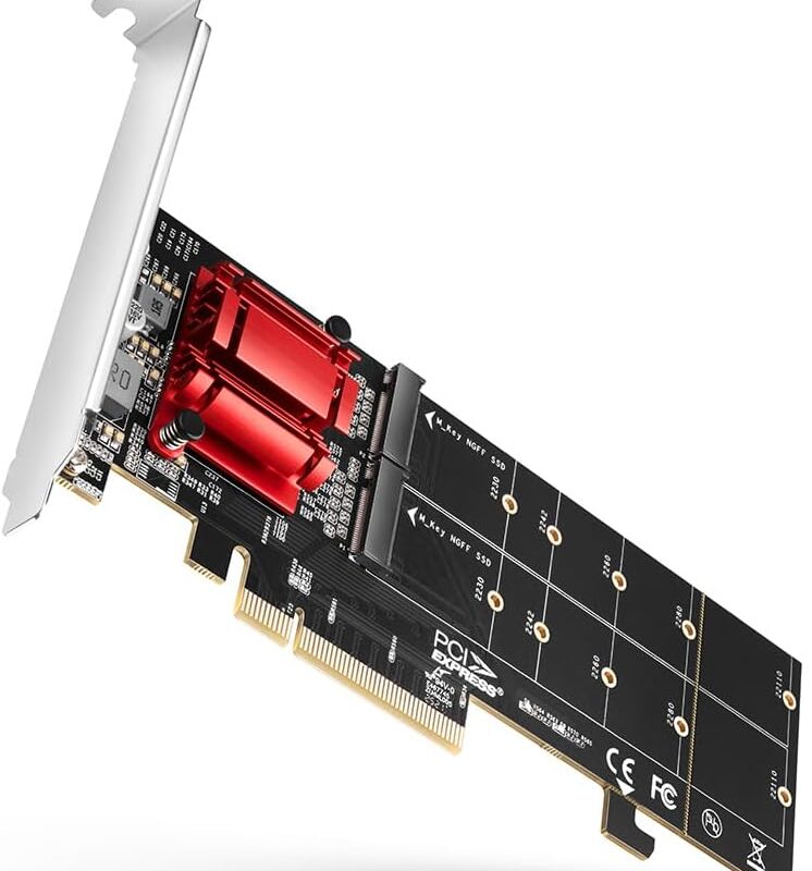 AXAGON PCEM2-ND PCE-E 3.0 8X - DUAL M.2 NVME M-KEY SLOT ADAPTER W. DATASWITCH, SP AND LP, UP TO 110MM SSD