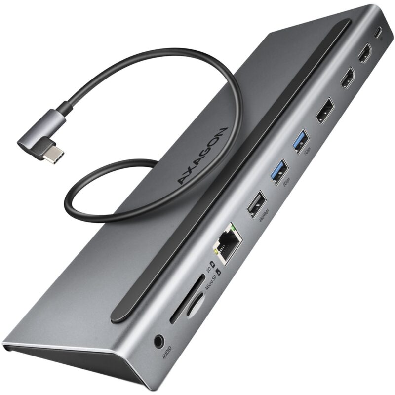 AXAGON HMC-4KX3 USB 3.2 GEN 1 HUB W. DP + 2X HDMI + GLAN, PD, 3X USB-A PORTS, CARD READER, AUDIO
