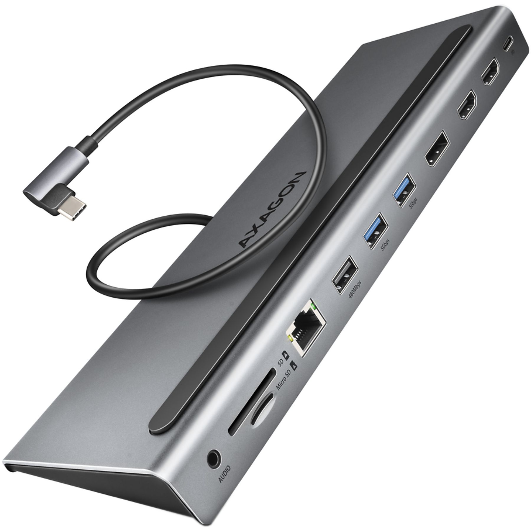 AXAGON HMC-4KX3 USB 3.2 GEN 1 HUB W. DP + 2X HDMI + GLAN, PD, 3X USB-A PORTS, CARD READER, AUDIO