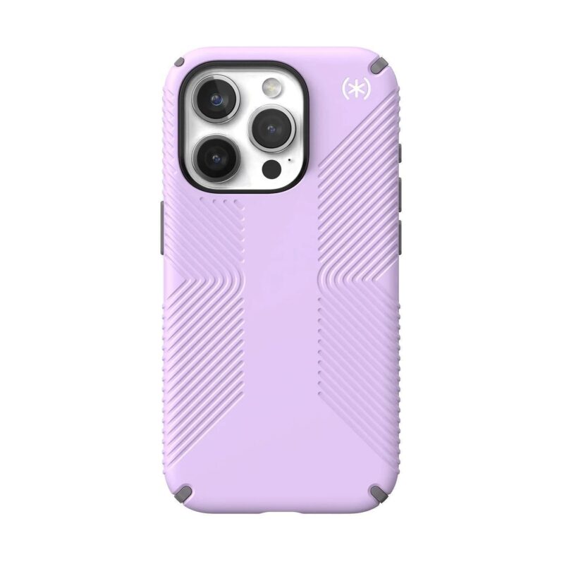SPECK (150563-9979) IPHONE 15 PRO MAGSAFE CASE, PRESIDIO2 GRIP (SPRING PURPLE / CLOUDY GREY/WHITE )