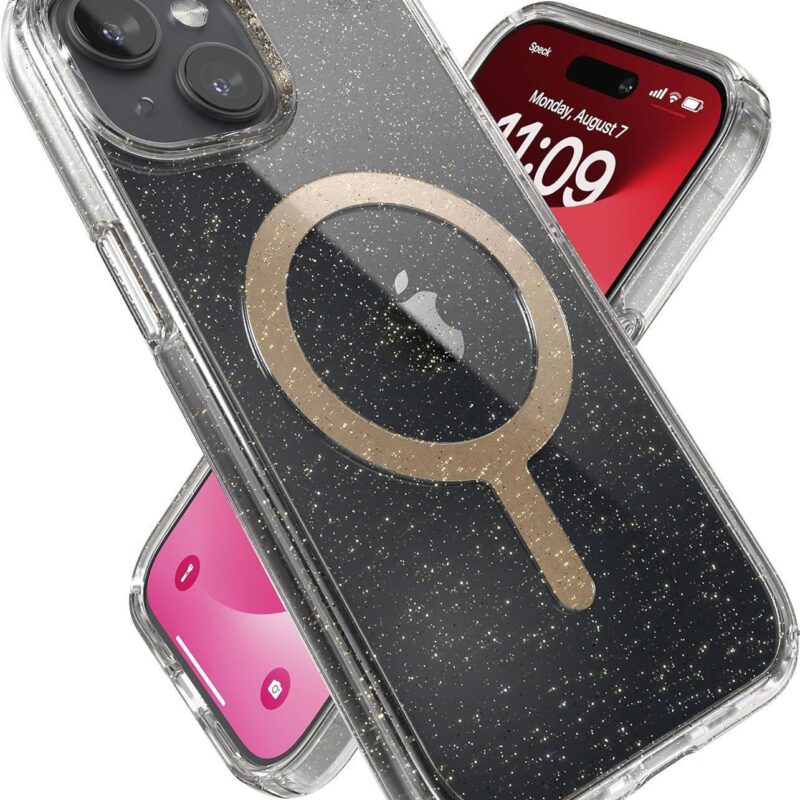 SPECK (150555-3216 )IPHONE 15/IP14/IP13  MAGSAFE CASE, PRESIDIO LUX ( CLEAR/GOLD GLITTER )