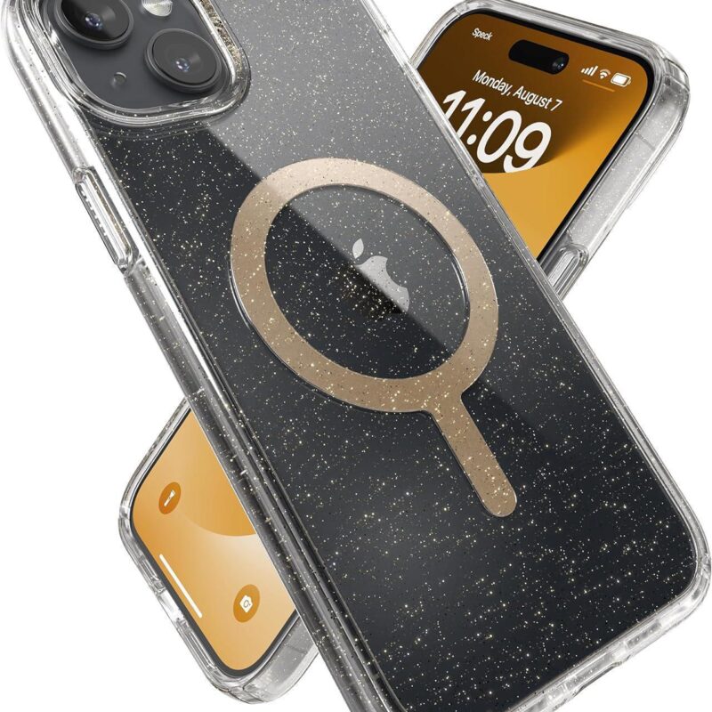 SPECK (150567-3216)  IPHONE 15 PLUS MAGSAFE CASE,PRESIDIO LUX ( CLEAR/GOLD GLITTER)