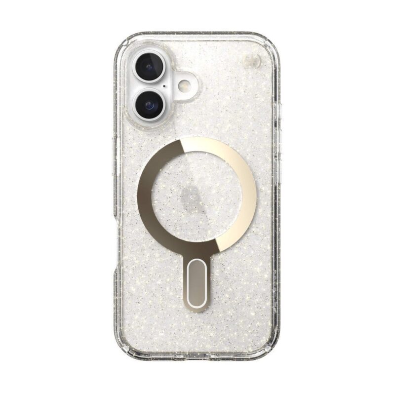 SPECK IPHONE 16 CASE (150694-9221) PRESIDIO LUX + CLICKLOCK (CLEAR/GOLD GLITTER)