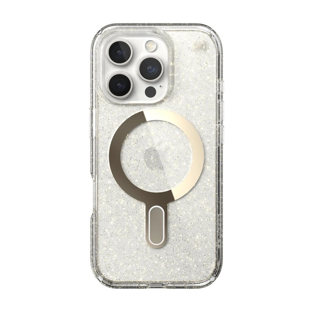 SPECK IPHONE 16 PRO CASE (150706-9221) PRESIDIO LUX + CLICKLOCK (CLEAR/GOLD GLITTER)