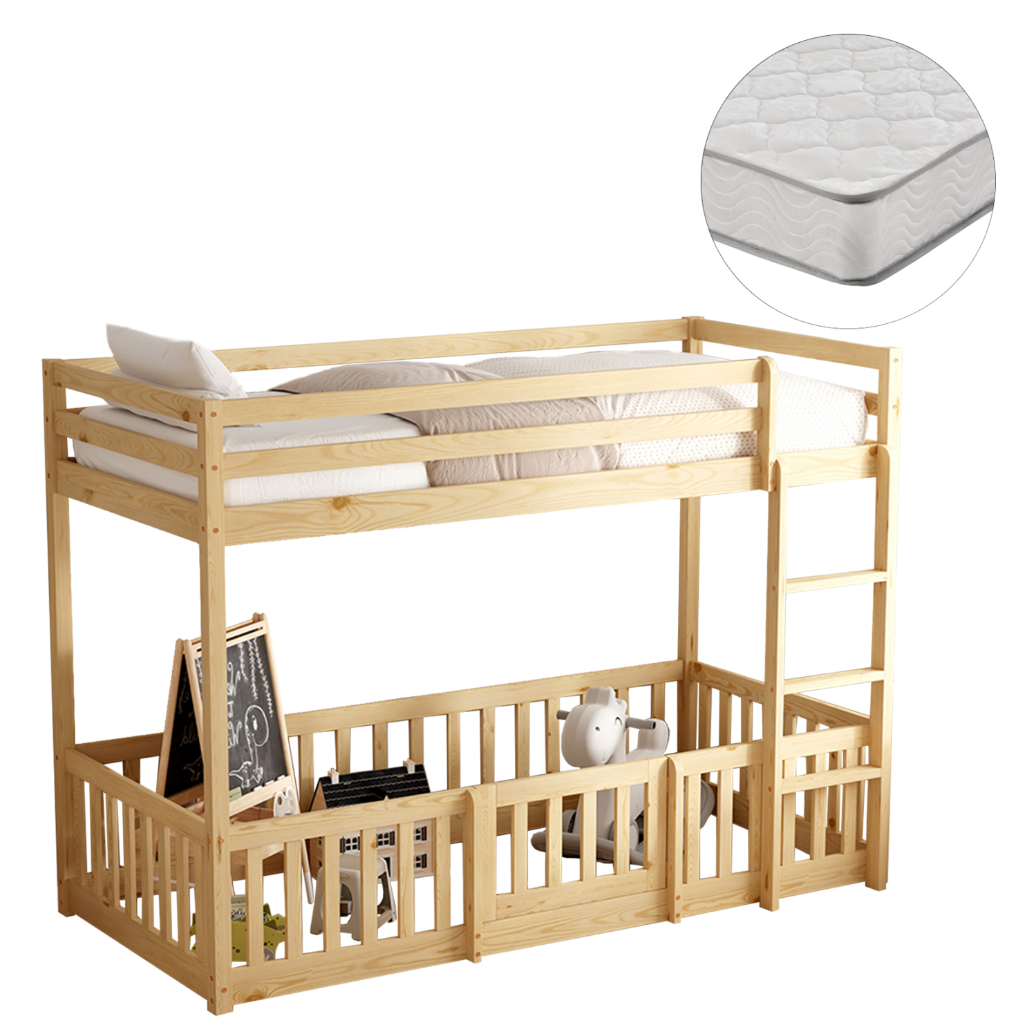ΚΟΥΚΕΤΑ ΠΑΙΔΙΚΗ ΜΕ ΠΑΡΚΑΚΙ PLAYKID HM21312 ΞΥΛΟ ΠΕΥΚΟΥ ΦΥΣΙΚΟ--ME ΣΤΡΩΜΑ 90x190εκ