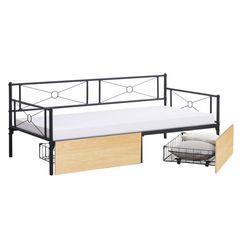 ΚΡΕΒΑΤΙ-ΚΑΝΑΠΕΣ BERNIE HM21120.02 ΜΑΥΡΟΣ ΜΕΤΑΛ.ΣΚΕΛΕΤΟΣ & 2 SONAMA ΣΥΡΤΑΡΙΑ-190x90εκ.