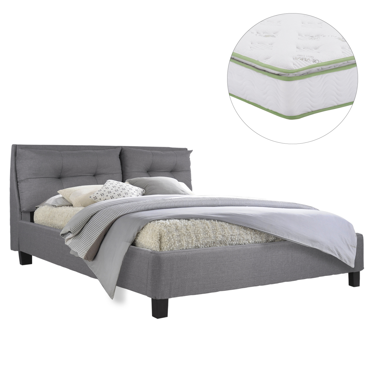 ΚΡΕΒΑΤΙ ΜΕ ΣΤΡΩΜΑ BILLIE HM21284.03 ΓΚΡΙ ΥΦΑΣΜΑ--ΓΙΑ 160x200εκ