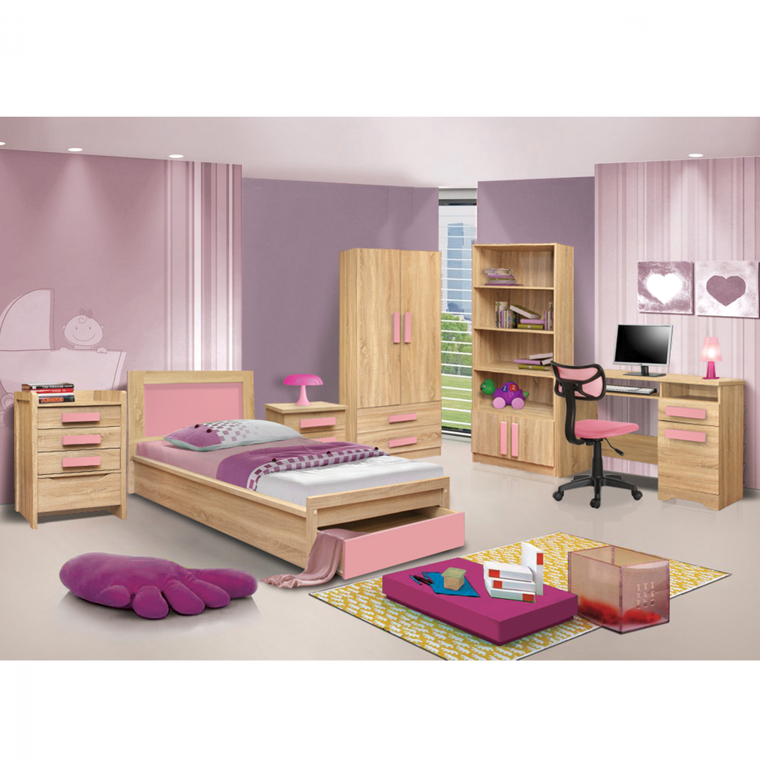ΣΕΤ ΠΑΙΔΙΚΟΥ ΔΩΜΑΤΙΟΥ ΜΕ ΚΡΕΒΑΤΙ-ΚΟΜΟΔΙΝΟ PLAYROOM ΣΕ SONAMA-ΡΟΖ