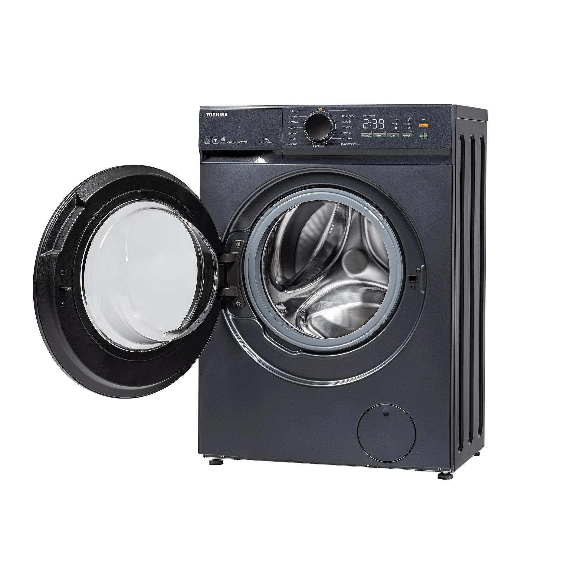 Πλυντήριο Ρούχων Toshiba TW-T21BU90UWBK(MG) 8kg, 1400 Στροφών, με Ατμό & Wifi, Α, Γκρι