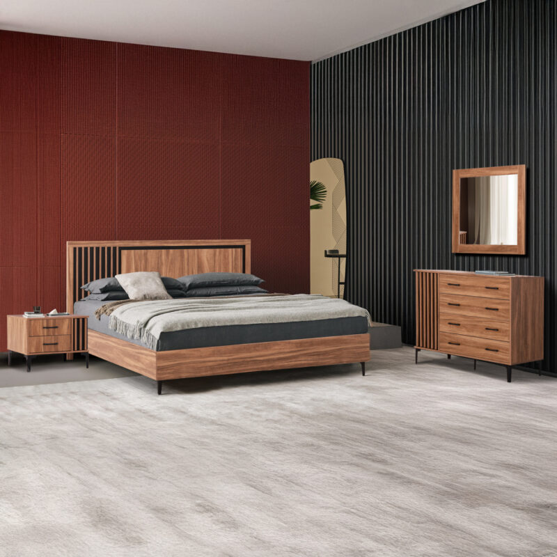 ΣΕΤ ΚΡΕΒΑΤΟΚΑΜΑΡΑΣ 4ΤΜΧ HARRY HM21115 ΜΕΛΑΜΙΝΗ ΣΕ ΦΥΣΙΚΟ ΞΥΛΟΥ & ΜΑΥΡΟ ΧΡΩΜΑ