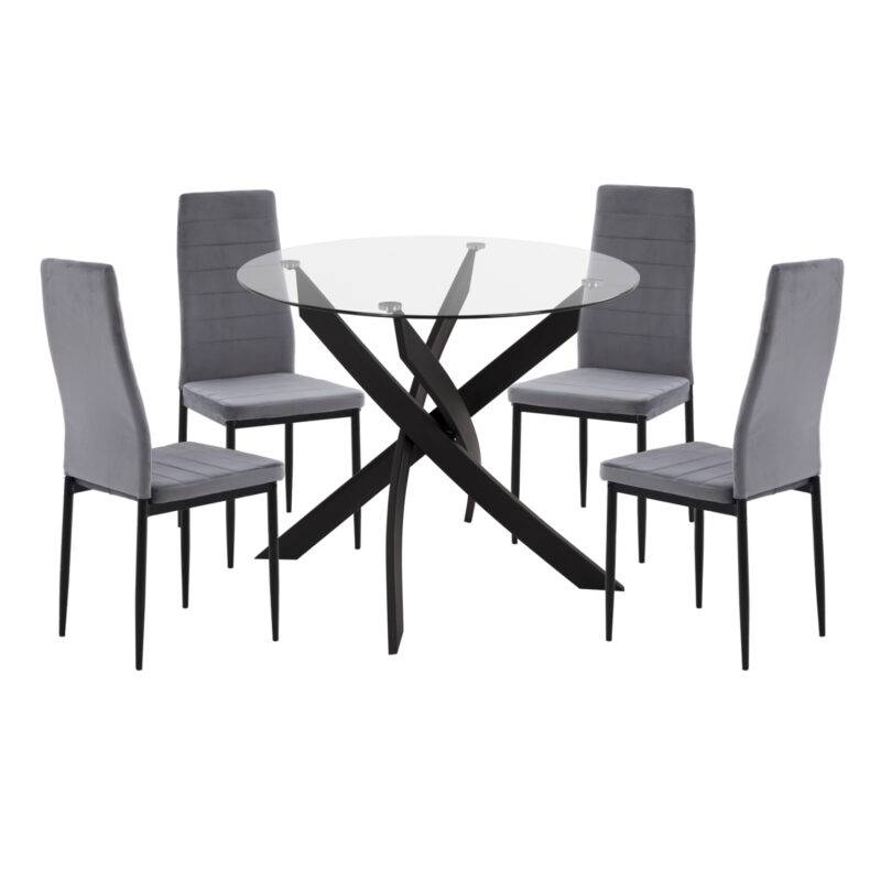 ΣΕΤ ΤΡΑΠΕΖΑΡΙΑΣ 5ΤΜΧ LADY HM21199.01 ΓΥΑΛΙ--ΜΕΤΑΛΛΟ ΣΕ ΜΑΥΡΟ & ΒΕΛΟΥΔΟ ΓΚΡΙ
