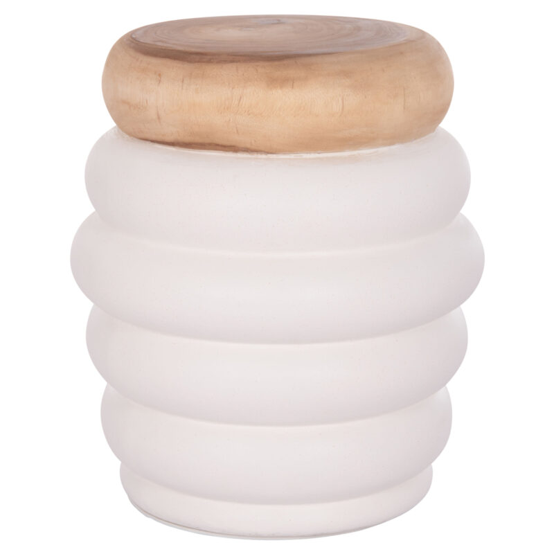 ΣΚΑΜΠΟ PUFFAT HM18172.02 FIBER CEMENT ΛΕΥΚΟ- ΞΥΛΟ TEAK TOP Φ45x46Υεκ.