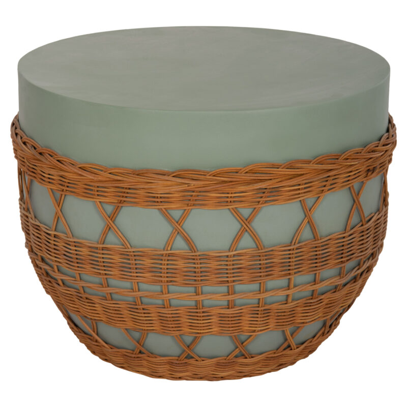 ΤΡΑΠΕΖΙ ΣΑΛΟΝΙΟΥ VILHENA HM18165 FIBER CEMENT ΠΡΑΣΙΝΟ-RATTAN ΦΥΣΙΚΟ Φ56x47Υεκ.