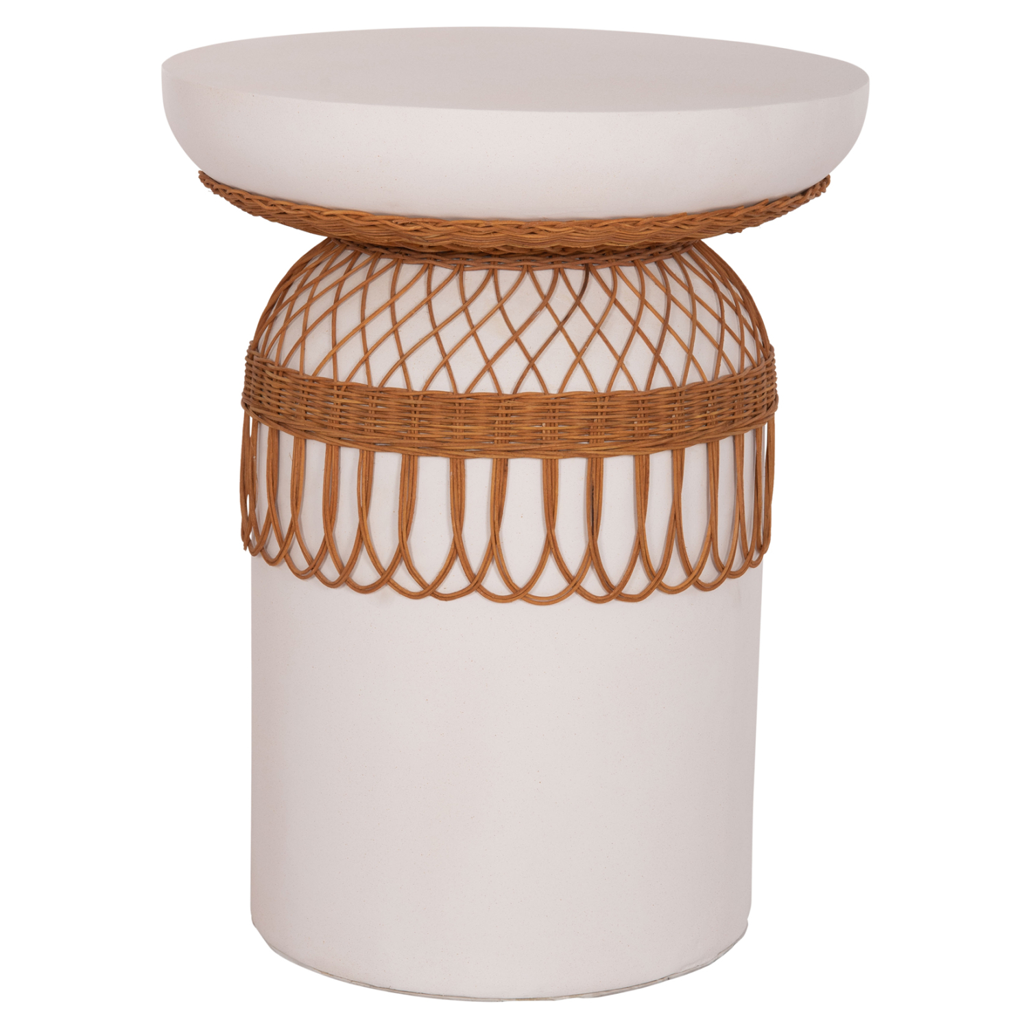 ΒΟΗΘΗΤΙΚΟ ΤΡΑΠΕΖΙ PRILEP HM18159.02 FIBER CEMENT ΛΕΥΚΟ & RATTAN--Φ60x76,5Υεκ