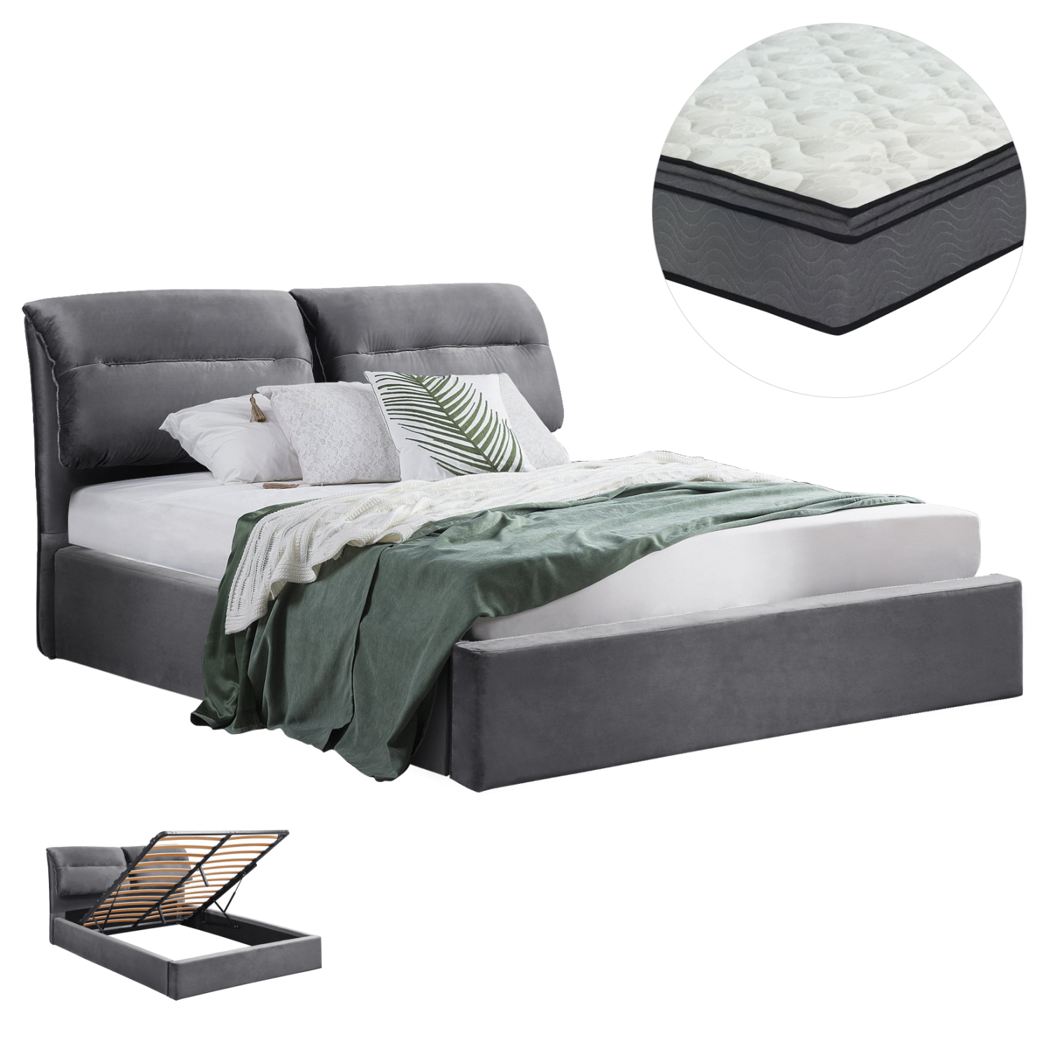 ΚΡΕΒΑΤΙ ΔΙΠΛΟ & ΣΤΡΩΜΑ KENDRA HM10720.01 ΓΚΡΙ ΒΕΛΟΥΔΟ ΜΕ ΑΠΟΘ.ΧΩΡΟ--ΓΙΑ 160x200εκ