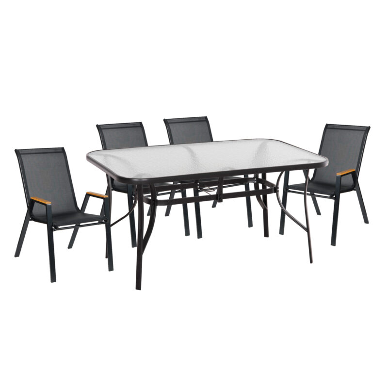 ΣΕΤ ΤΡΑΠΕΖΑΡΙΑΣ 5ΤΜΧ BRUNO HM10729.03 ΚΑΡΕΚΛΕΣ ΜΕΤΑΛΛΙΚΕΣ & ΤΡΑΠΕΖΙ 150x90εκ ΜΑΥΡΟ