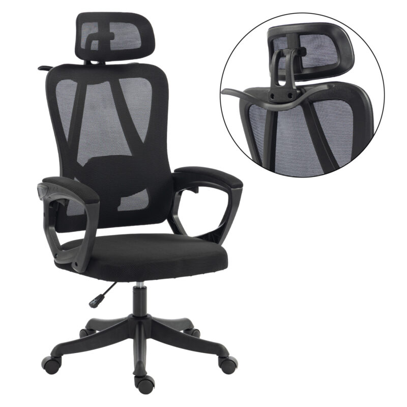 ΚΑΡΕΚΛΑ ΓΡΑΦΕΙΟΥ FRANTIC HM1224.01 ΜΑΥΡO MESH & ΠΟΛΥΠΡΟΠΥΛΕΝΙΟ 60x66x130Υεκ