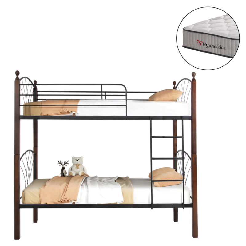 ΚΟΥΚΕΤΑ ΜΕ ΣΤΡΩΜΑΤΑ STOREY HM10749.10 ΜΕΤΑΛΛΟ & ΞΥΛΟ RUBBERWOOD--ΣΤΡΩΜΑΤΑ 90x190εκ.